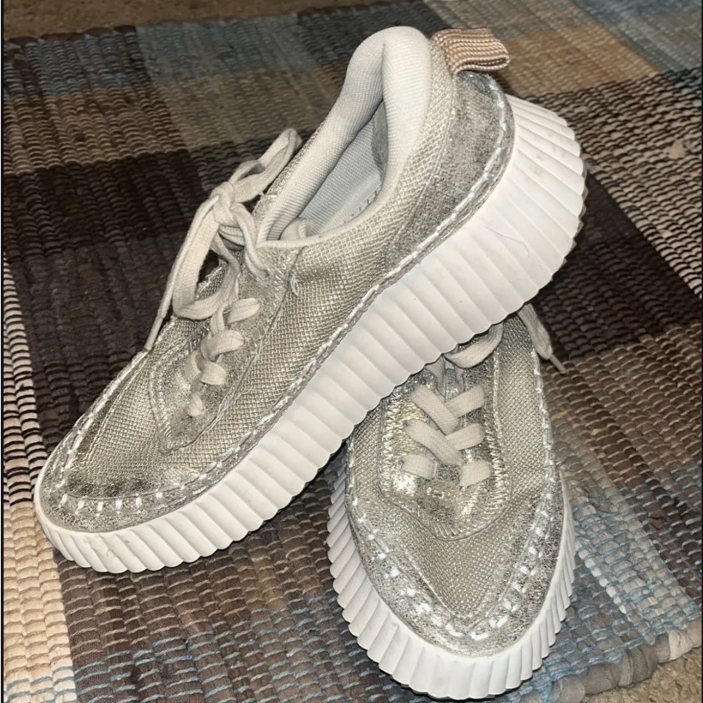 Dolce Vita Silver and White Sneakers